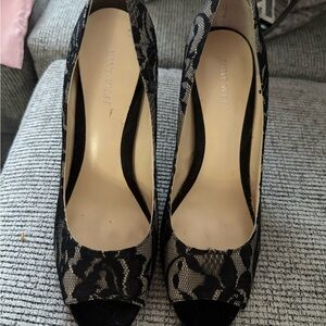 Nine West Black Lace Peep Toe Heels